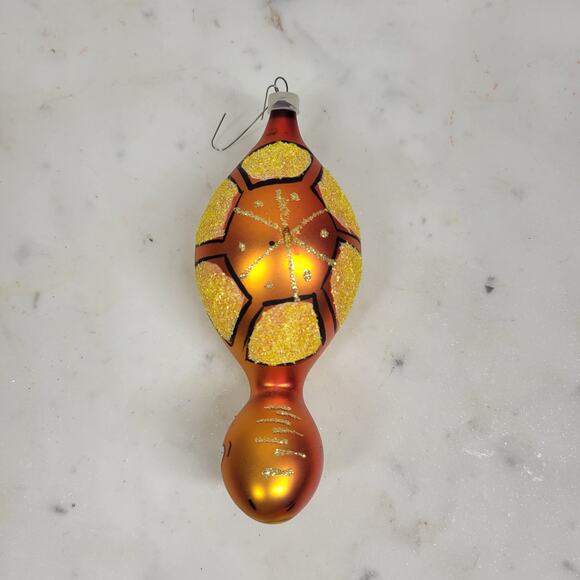 VTG De Carlini Turtle Reflector Ornament Orange Handpainted Glittered Indent - Picture 3 of 16